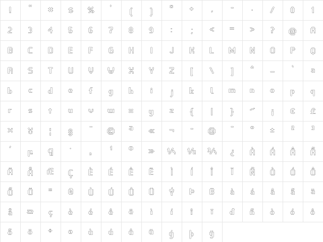 VP Pixel Pro Outline  glyph index