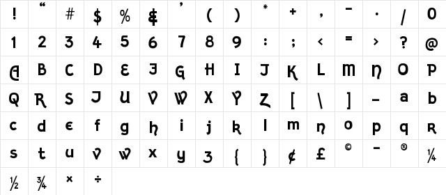 Kingthings Sans Regular  glyph index