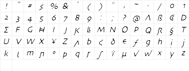 DesertCryptLight Oblique  glyph index