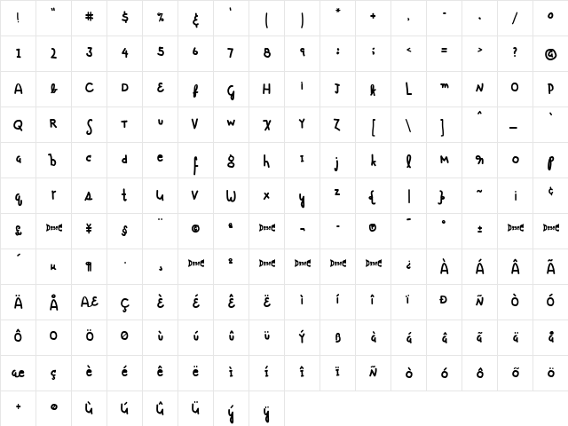 Alvin Regular  glyph index