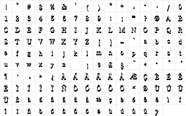 CenturyOldStyTRegSh1 Regular  glyph index