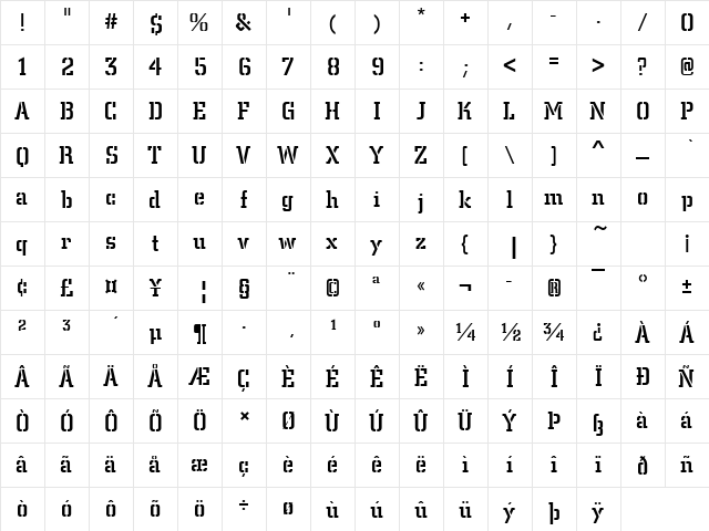 CitySteDMed Regular  glyph index
