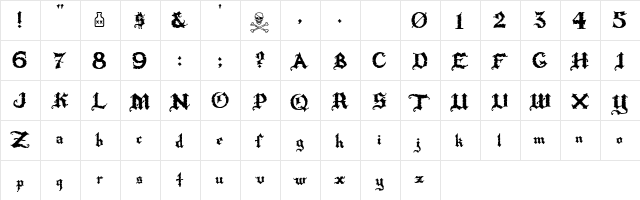 Rapscallion Regular  glyph index
