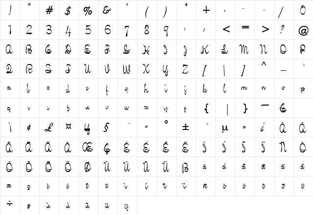 Eleven Regular  glyph index