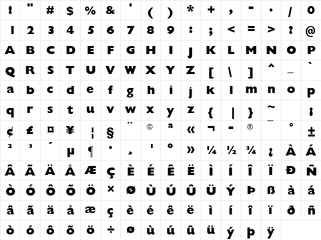 Gill Sans Extra Bold Regular  glyph index