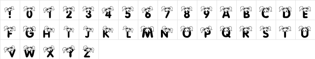 101! Pig TailZ Regular  glyph index
