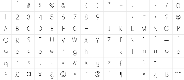 FFX Thin Regular  glyph index