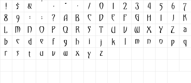 TemplarCondensed Regular  glyph index