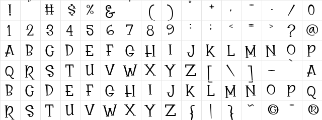Rasionil Regular  glyph index