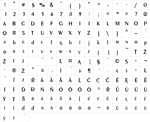 PeignotDEEMed Regular  glyph index