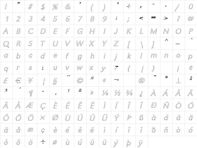 TomBeckerGradoE-Light Italic  glyph index