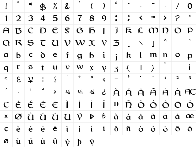 ReMinder106 Regular  glyph index