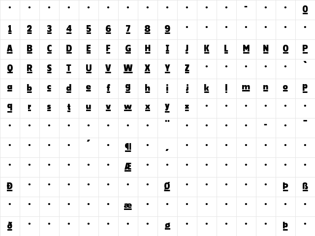 GovanOne-AlternateLined Regular  glyph index