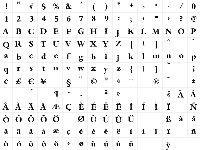 BambergAntique Bold  glyph index