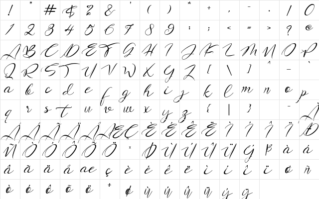 Harleyquin Regular  glyph index