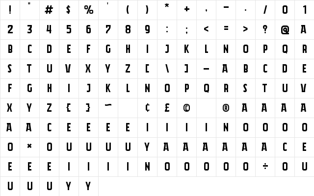 Akira Jimbo Regular  glyph index