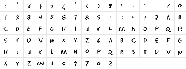 Eraser Dust  glyph index