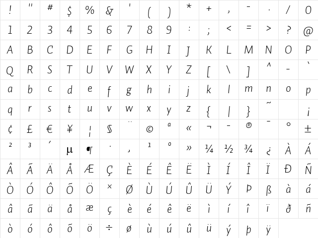 Auto 1 Light Italic LF  glyph index