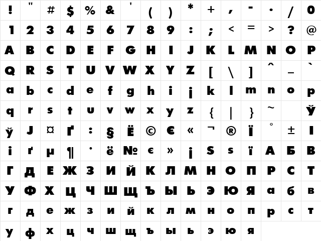 FuturisExtra Bold  glyph index