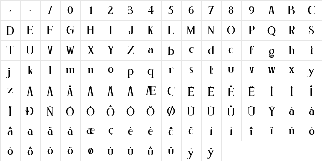 Concetta Kalvani Expanded Bold  glyph index