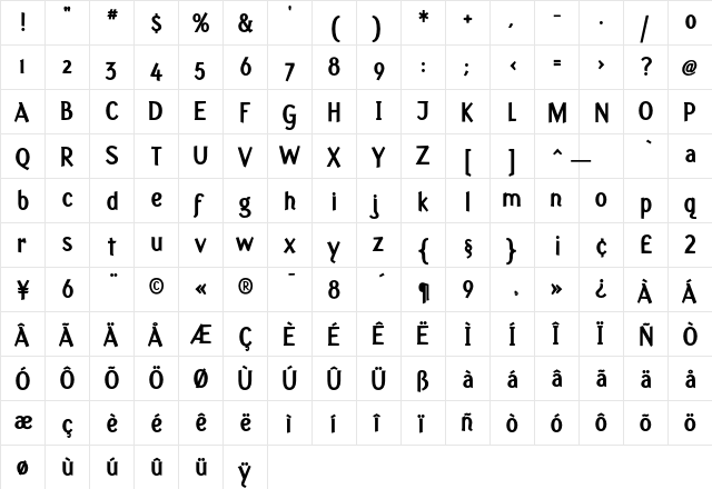 Fasciani-Senza ExtraBold  glyph index
