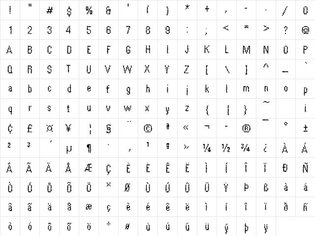 Rough58 Becker Regular  glyph index