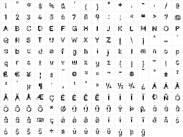 Grunja Regular  glyph index