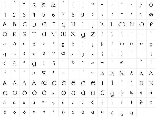 Moravian Regular  glyph index