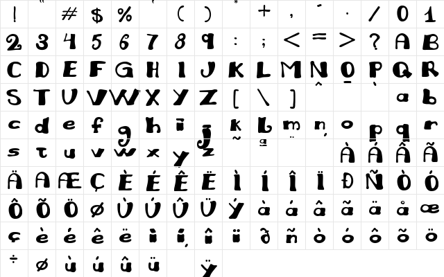 Juliana Regular  glyph index