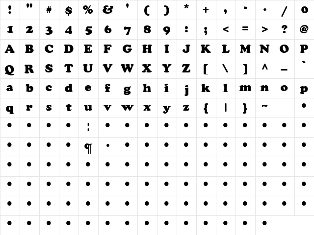 QTKooper Regular  glyph index