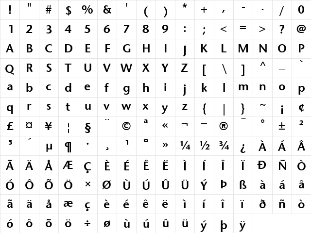 StoneSans Semibold  glyph index