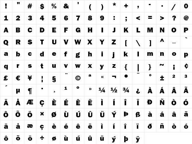 ITC Franklin Gothic LT Heavy  glyph index