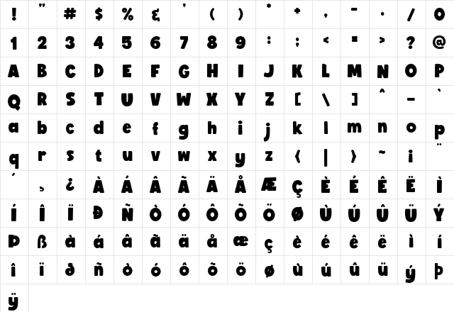 BoldenVan Regular  glyph index