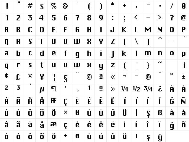 TrSah Chicago Regular  glyph index