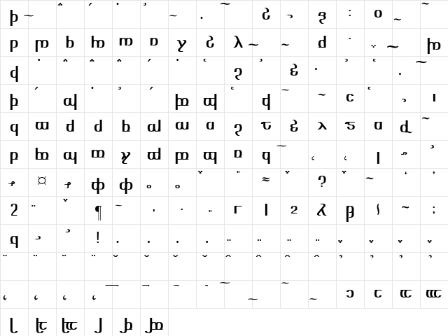 TengwarOptimeDiagon Regular  glyph index