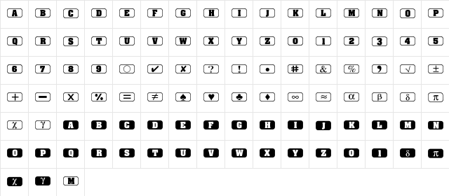 Bullets 1 Regular  glyph index