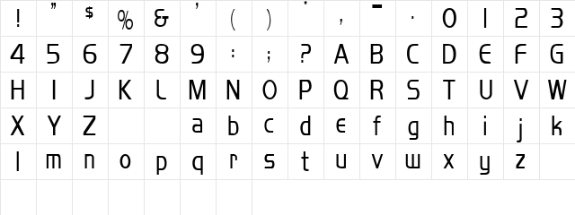 MikityCondensed Regular  glyph index