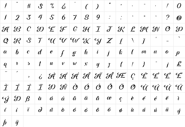 Familiar Taste of Poison Regular  glyph index