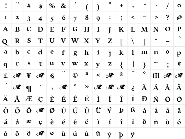 Elmhurst Bold  glyph index