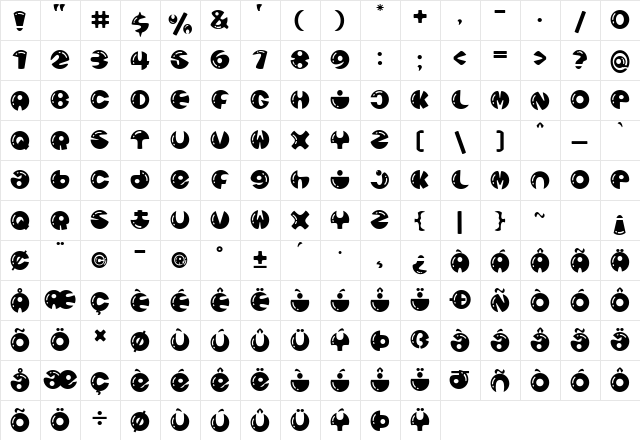Alien Regular  glyph index