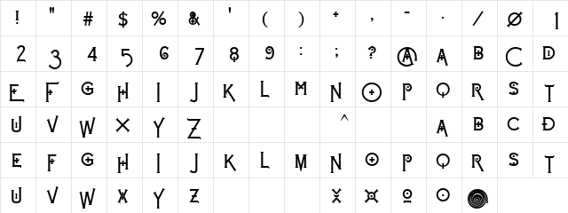 Brahn Mufun Bold Regular  glyph index