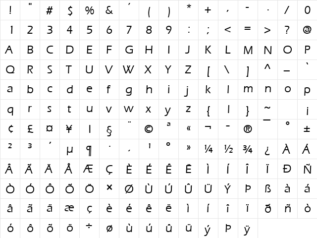 Eric Bold  glyph index