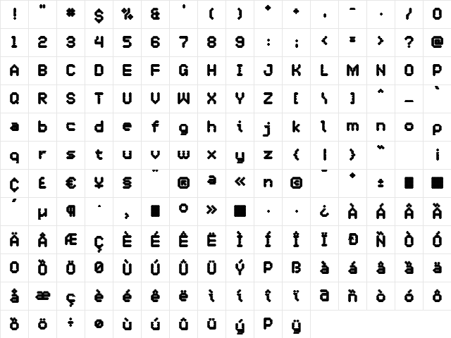 OneCross Black  glyph index