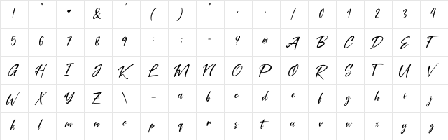 Coral Pen Regular  glyph index
