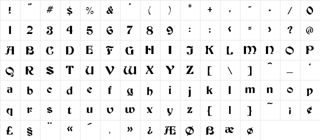 Becker-Medium Regular  glyph index