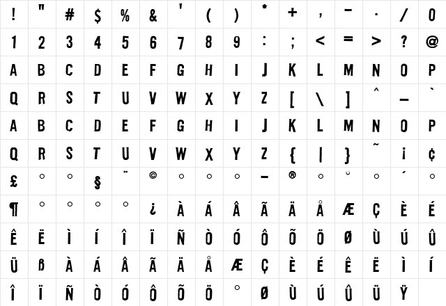 Flyerfonts Regular  glyph index