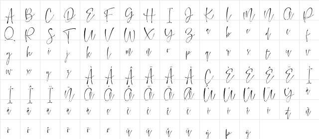 Watercoral Regular  glyph index