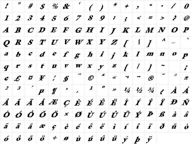 FZ ROMAN 26 WAVEY ITALIC Normal  glyph index