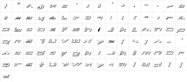 Xephyr Expanded Shadow Italic Expanded Shadow Italic  glyph index