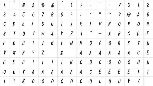 Verona Regular  glyph index